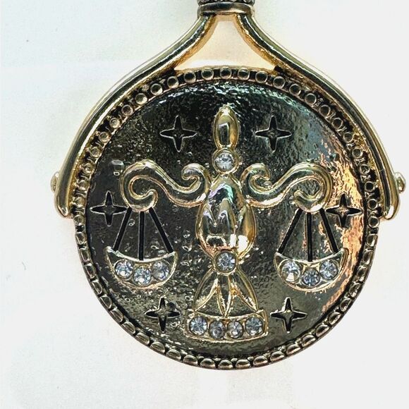 Libra Zodiac Sign Blue Crystal Medallion Pendant Necklace - Picture 1 of 8